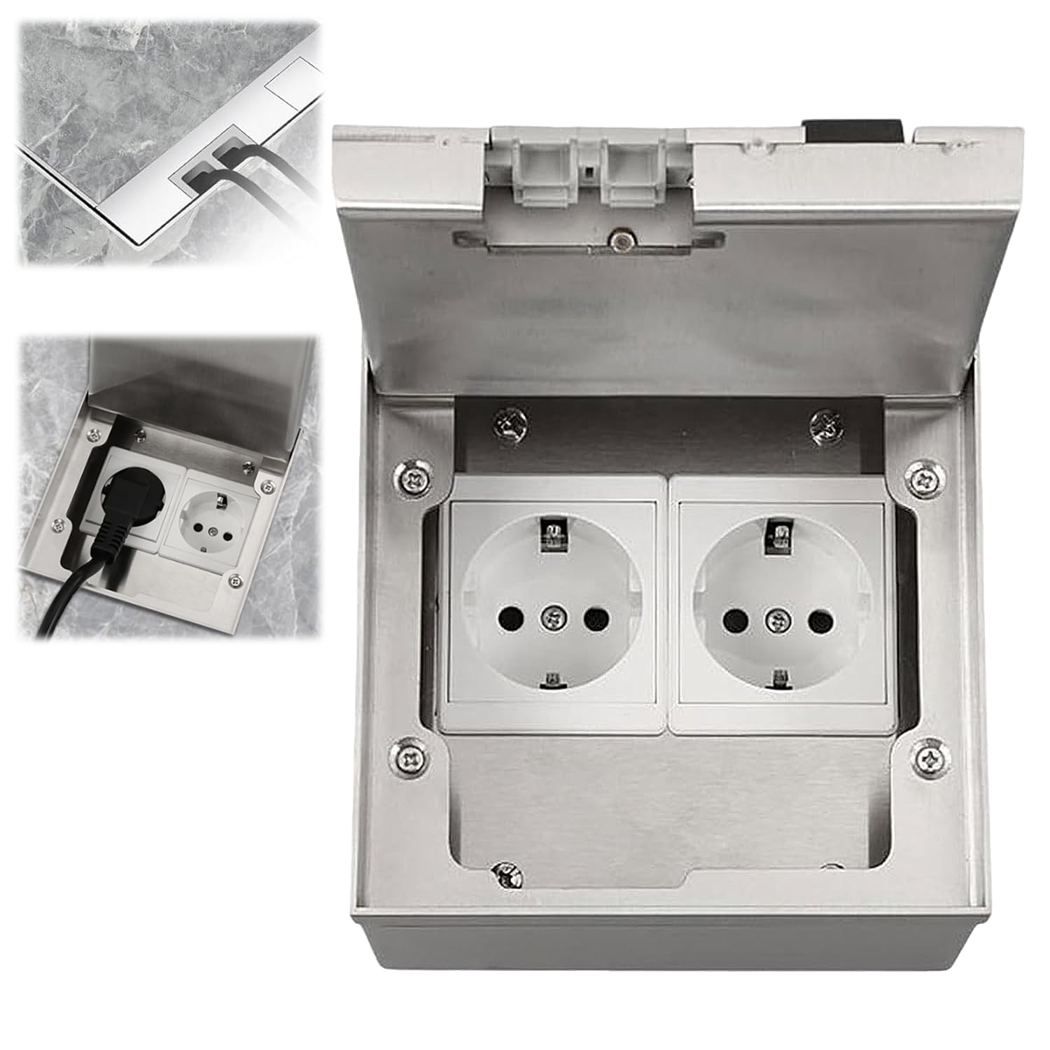 Floor Tank Floor Socket Built-in Socket, 16 A Ac250 V 4000 W Stainless Steel Socket Box With 2 Eu Plugs, Waterproof Electric Floor Socket For Home, Offices