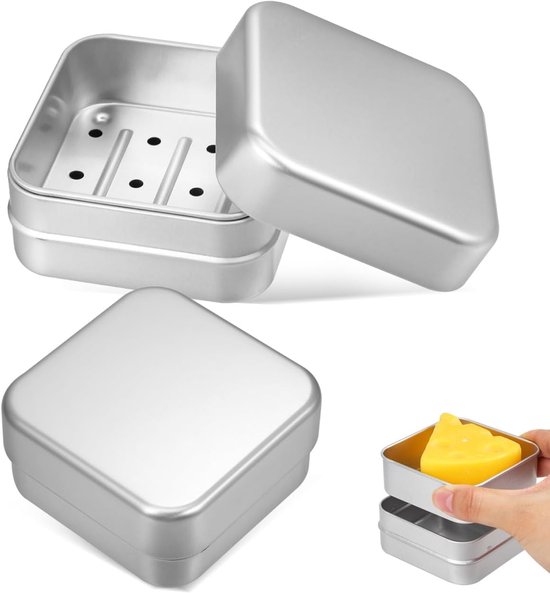 Seifenschale Aus Aluminium Mit Deckel Und Abtropffläche Kompakte, Quadratische Reiseseifenschale Für Bad Und Unterwegs 2er Set 8 Cm X 8 Cm X 3,9