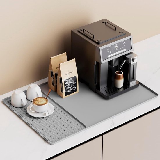 Hitzebeständige Kaffeemaschinenmatte Mit Erhöhtem Rand Für Küchenarbeitsplatten, Ideal Für Espressomaschinen Und Abtropfgestelle, 40 X 60 Cm, Grau