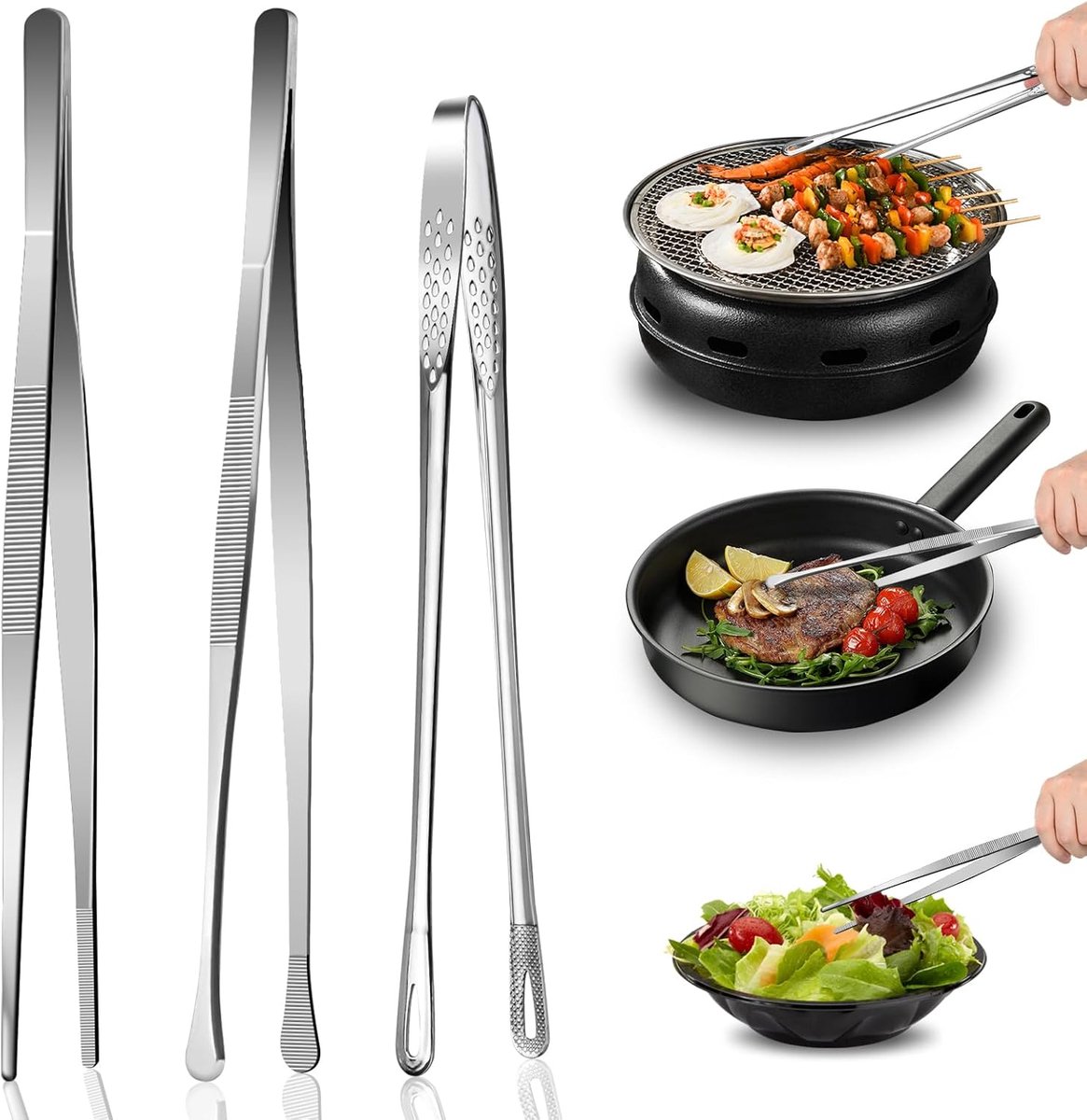 3-teiliges Küchenpinzetten-set – Fleischpinzette – Grillpinzette – Kochpinzette – Hobbypinzette – Servierpinzette – Edelstahl – Gebäck & Gastronomie – 30 Cm