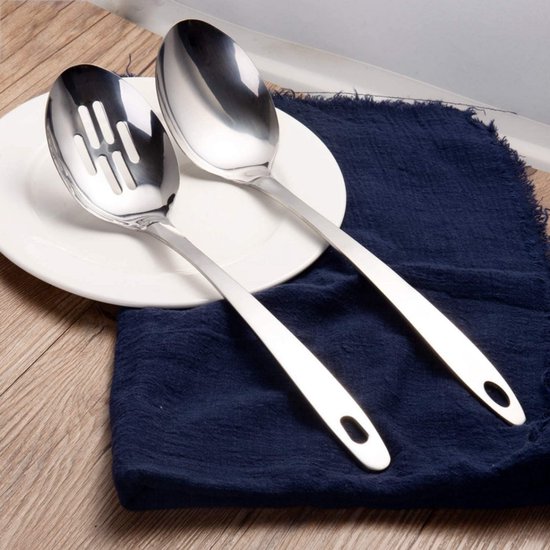 2 Kochlöffel – Edelstahl – Geeignet Zum Kochen Und Backen – Langstielig – Langlebig, Rostfrei, Fleckenabweisend – Leicht Zu Reinigen – Silber