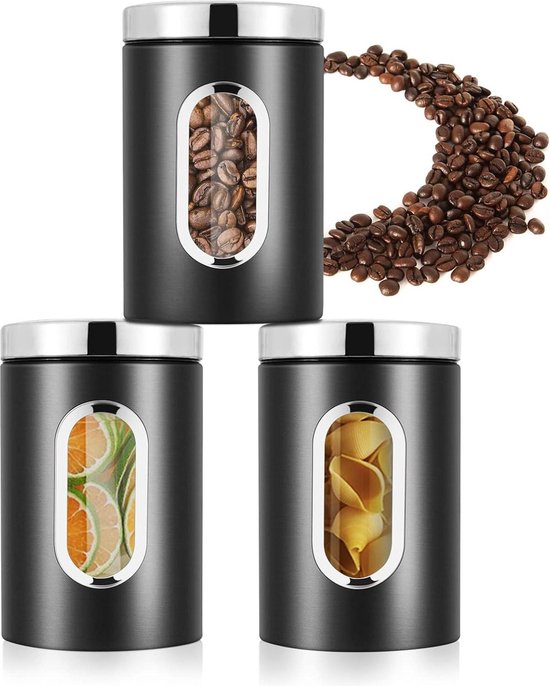 Aufbewahrungsbox Set (3 Teilig) Für Mehl, Zucker, Müsli Und Tee Luftdichte Metallbox Mit Sichtfenster