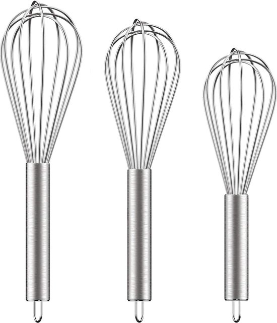 3 Teilig Schneebesen Handmixer Manueller Schneebesen 20 Cm + 25 Cm + 30 Cm Sahnemixer Zum Backen Silber Edelstahl