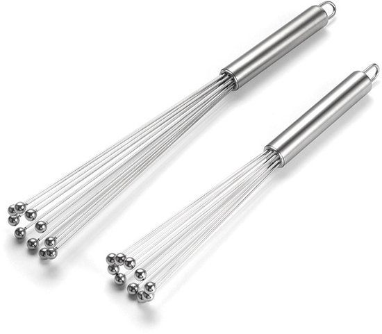 2 Teilig Schneebesen Eierquirl Rührbesen Kugelrührer Kleiner Eierquirl Manuell Küchenutensilien Edelstahl Silber 26/31 Cm Mit Aufhängeöse Und Kug