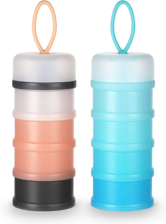 Babymilchpulver-spender 2 Stück Tragbar 4-lagig Je 120 Ml Durchsichtige Fächer Aufbewahrungsbehälter Für Babynahrung Stapelbare Gläschen Grau Rosa