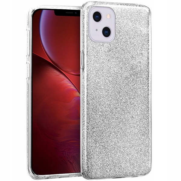 Schutzhülle Für Iphone 13 Glitzer 3-in-1 Glitzer Silber Rückseite + Glas