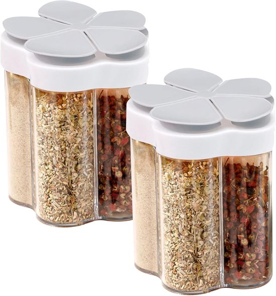 2 Stück 5-in-1 Gewürzgläser Gewürzbox Kunststofftöpfe Gewürze Grau Küche Gewürzbox Deckel Multifunktionale Öffnung Haushaltsgewürzglas Camping