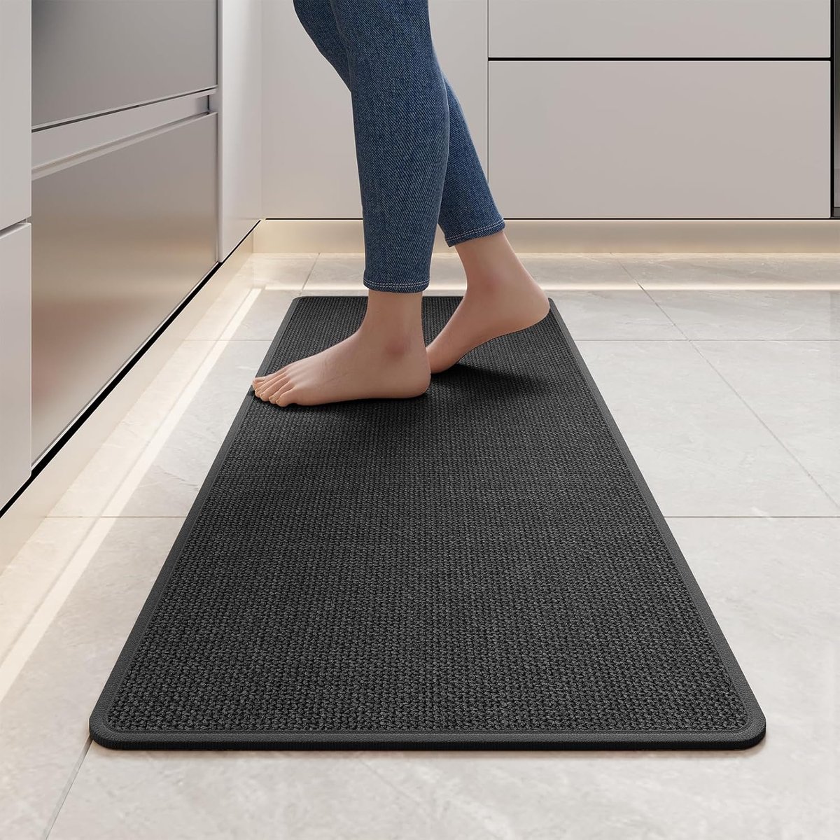 Küchenmatte – 44 X 120 Cm – Rutschfest – Waschbar – Matte Mit Gummirückseite – Fußmatte – Flurmatte – Leicht Zu Reinigen – Schnelltrocknende Fußmatte Für Küche, Flur Und Waschküche – Grau