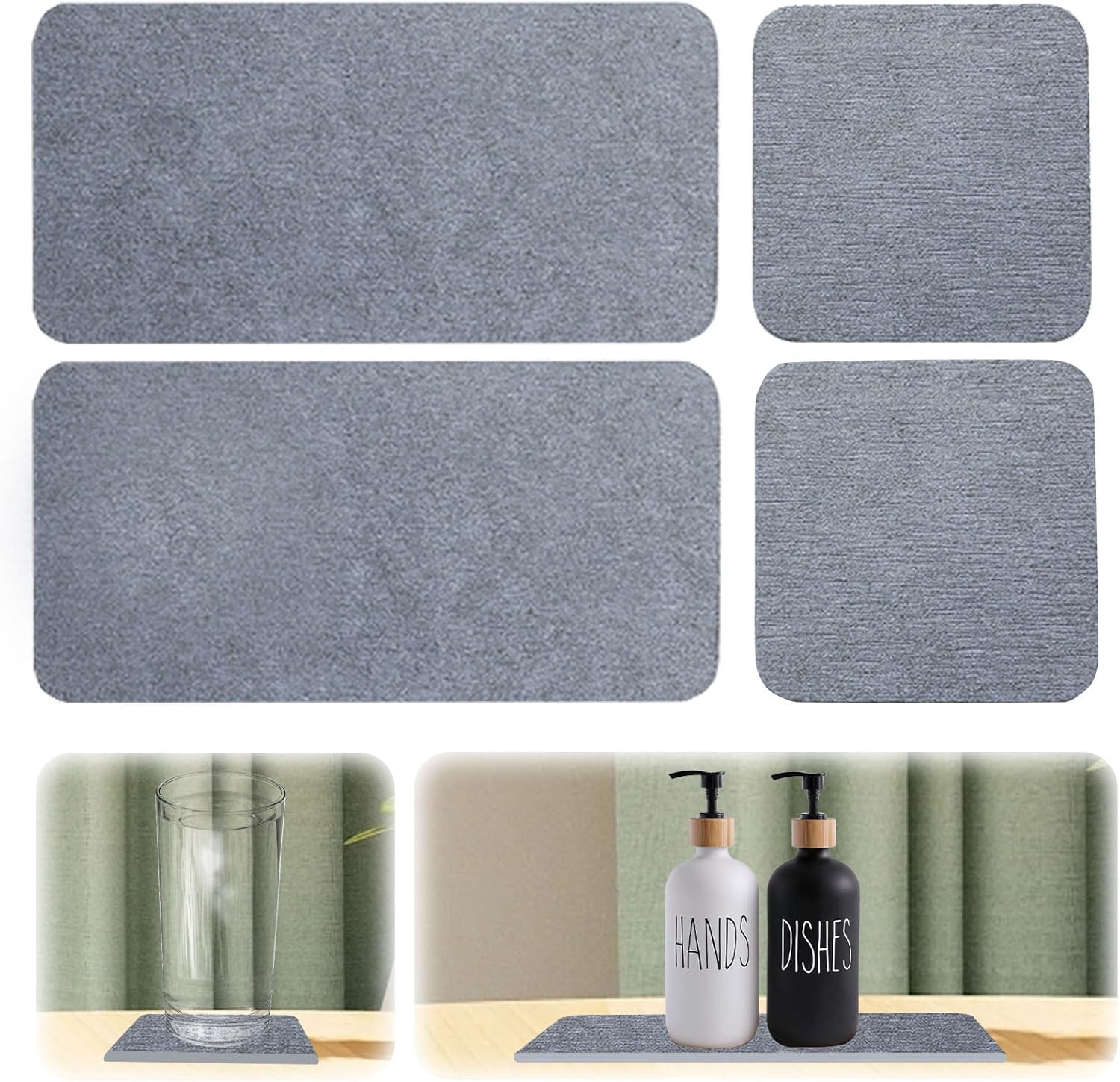 Set Mit 4 Saugfähigen Spülbeckensteinen, Wasserabsorbierender Diatomit-unterlage, Saugfähigem Badezimmertablett Für Seife, Tassen Und Kosmetikflaschen