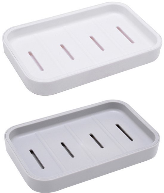 2er Pack Selbstentleerende Seifenschalen Wandmontierter Seifenhalter Aus Kunststoff Mit Auffangschale Weiß & Grau, Für Dusche, Bad Und Küche