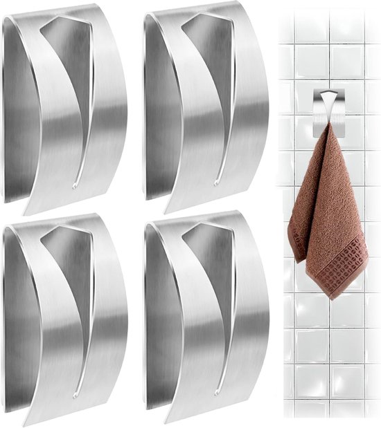 4 Selbstklebende Handtuchclips – Kein Bohren Erforderlich – Edelstahl – Haken – Silber