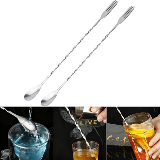 2 Teilig Barlöffel Cocktailrührer Barlöffel Aus Edelstahl Zum Mischen, Garnieren Und Aromatisieren Von Getränken Rutschfest Rostfrei Silber 26 X