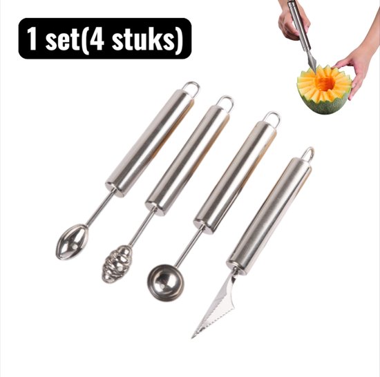 1 Set (4 Teilig) Melonenkugellöffel Fruchtkugellöffel Edelstahl 304 Kreatives Küchenutensil Für Fruchtkunst Silber