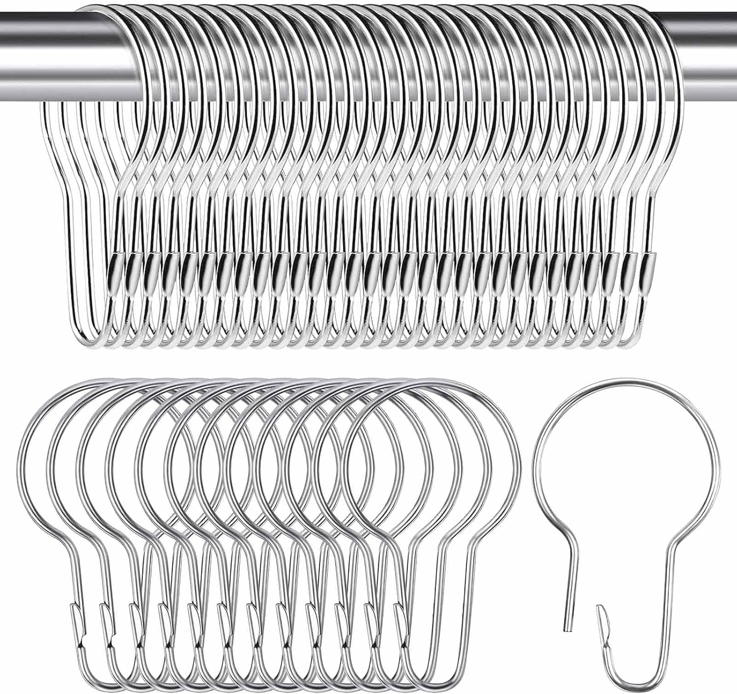 Duschvorhangringe Aus Edelstahl, 50 Stück, Silberfarbene Metall-duschvorhanghaken, Duschvorhangringe Zum Aufhängen In Wohnzimmer, Schlafzimmer, Küche, 7 X 4 Cm