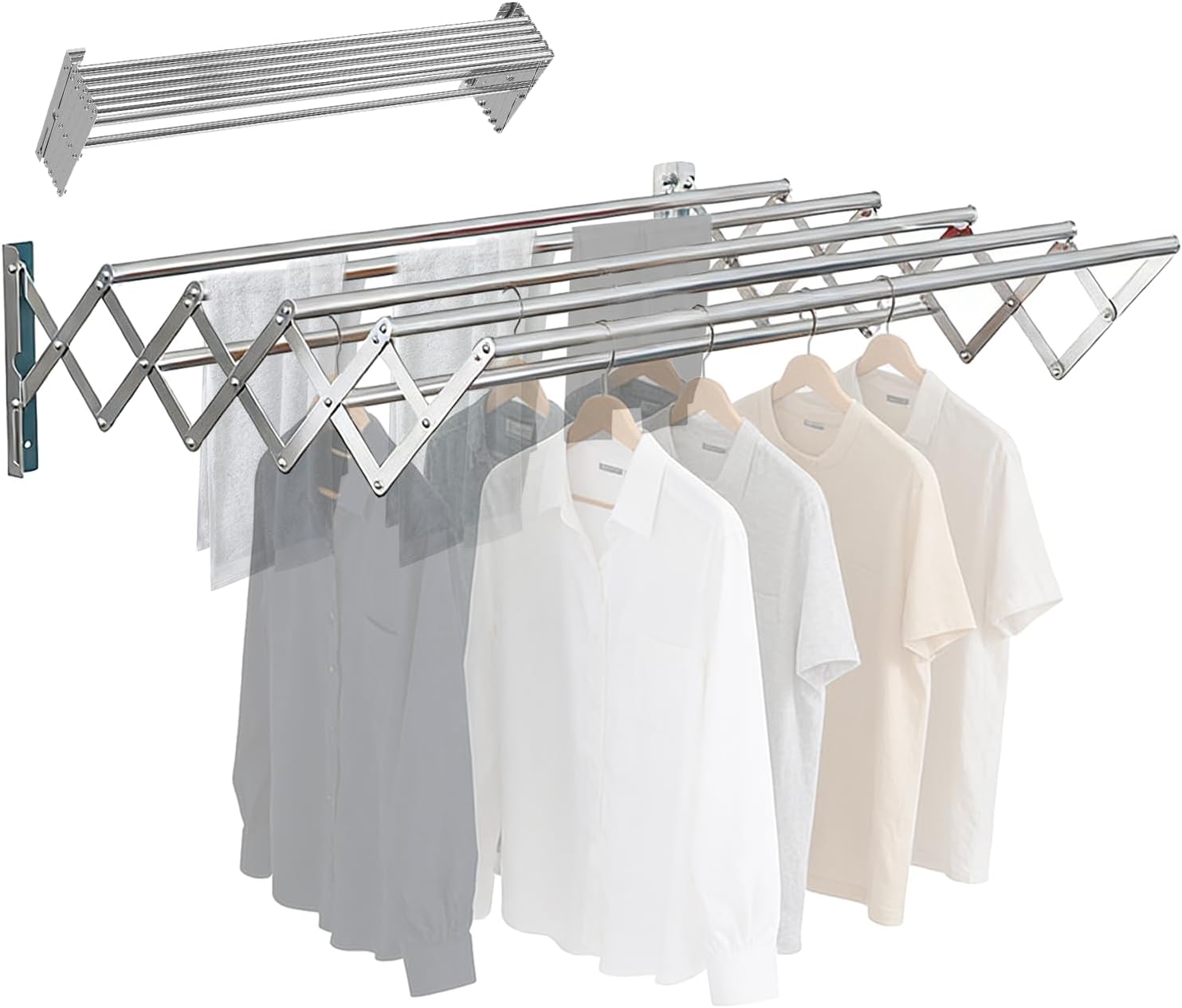 Clothes Airer Wall Mounted With 7 Rails, Length Adjustable From 65 To 127 Cm Wall Dryer Extendable Wall Dryer Extendable Space-saving Hanging Arm For Balcony And Indoor Use