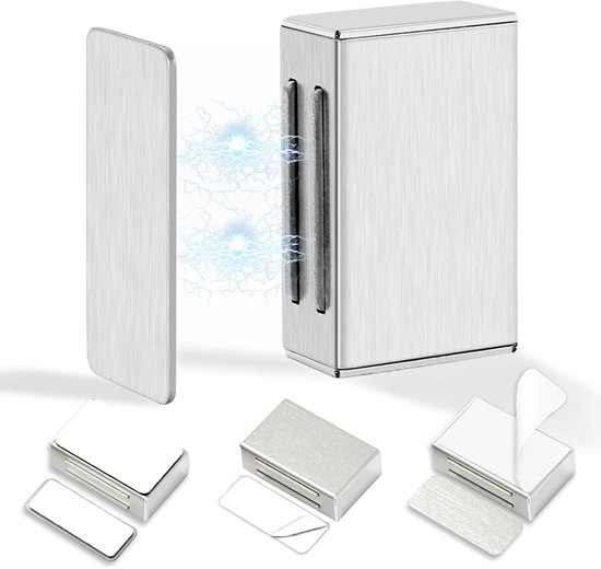 4 Selbstklebende Magnet Türschlösser 17 Pfund Haftkraft, Bohrfreie Montage Edelstahl Silber Für Schränke, Kleiderschränke Und Schubladen