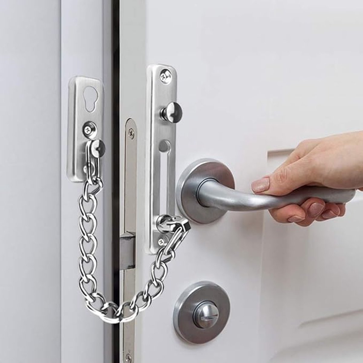 Türkette – Sicherheitskette Für Innentüren – Türriegel – Sicherheitskette – Einbruchschutz – Diebstahlsicherung – Türsicherheit – Mit Schrauben – Silber – Kettenschlösser Für Innentüren Und Zusätzlich