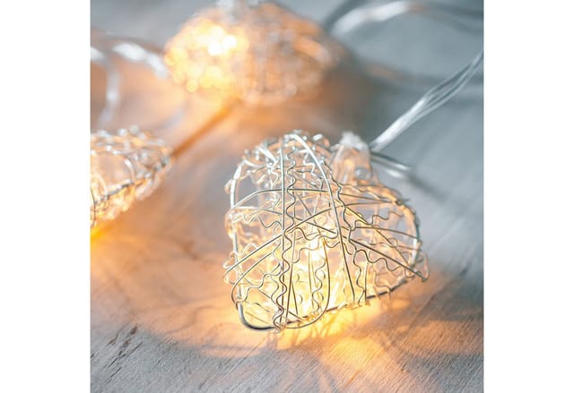 10er LED Lichterkette silberne Herzen aus Draht Batterie