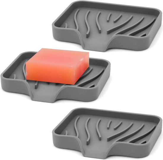 3er-set Seifenschalen – Seifenspenderhalter – Hält Seife Trocken – Selbstentleerendes Design – 11,9 X 8,9 Cm – Grau