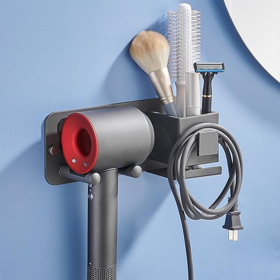 Haartrocknerhalter – Haartrockner-organizer – Badezimmeraufbewahrung – Kein Bohren Erforderlich – 10,2 X 24,2 Cm – Grau