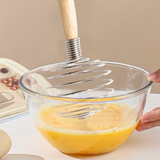 Schneebesen – Handmixer – Sanftes Mischen – Komfortabler Holzgriff – 18 X 7,7 Cm – Silber