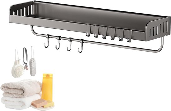 Gewürzregal Zur Wand Hängendes Küchenregal Küchenorganisation Mit Haken Und Stange 50 Cm Grau