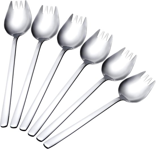 2-in-1-edelstahllöffel/-gabel, 18,5 Cm Langer Griff, Salatgabel/dessertlöffel (silber)