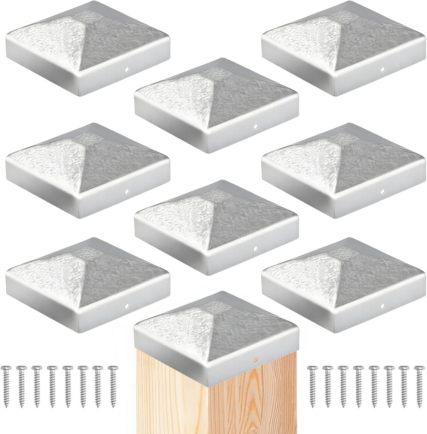 Pack Of 8 Post Caps 9 X 9 Cm Galvanised Metal Post Cover Stainless Steel Post Caps Fence Post Caps Cover Caps Protective Cap Post Cap Square Fence Posts For Wooden Posts