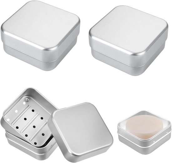 2er-set Seifenschale Mit Abtropfgitter – Aluminium – Silber – Quadratisch – Reisegröße – Groß – Edelstahl-seifenschale