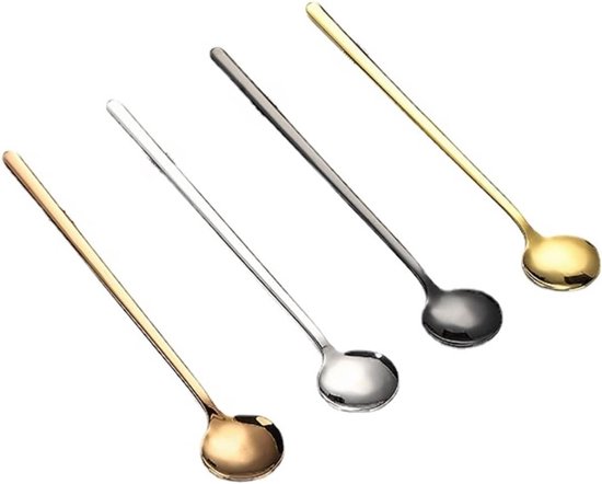 304 Edelstahl Kleiner Runder Löffel, Mini-kaffeelöffel Mit Langem Griff, Dessert-milchtee-rührstäbchen 4er-pack (15 Cm, Silber)
