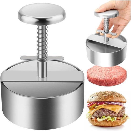 Hamburgerpresse Hamburger-patty-former Aus Edelstahl Mit Federknopf Für Rindfleisch-hamburger-patties Und Sushi-kartoffel-patties Silber 10 X 14 14 Cm