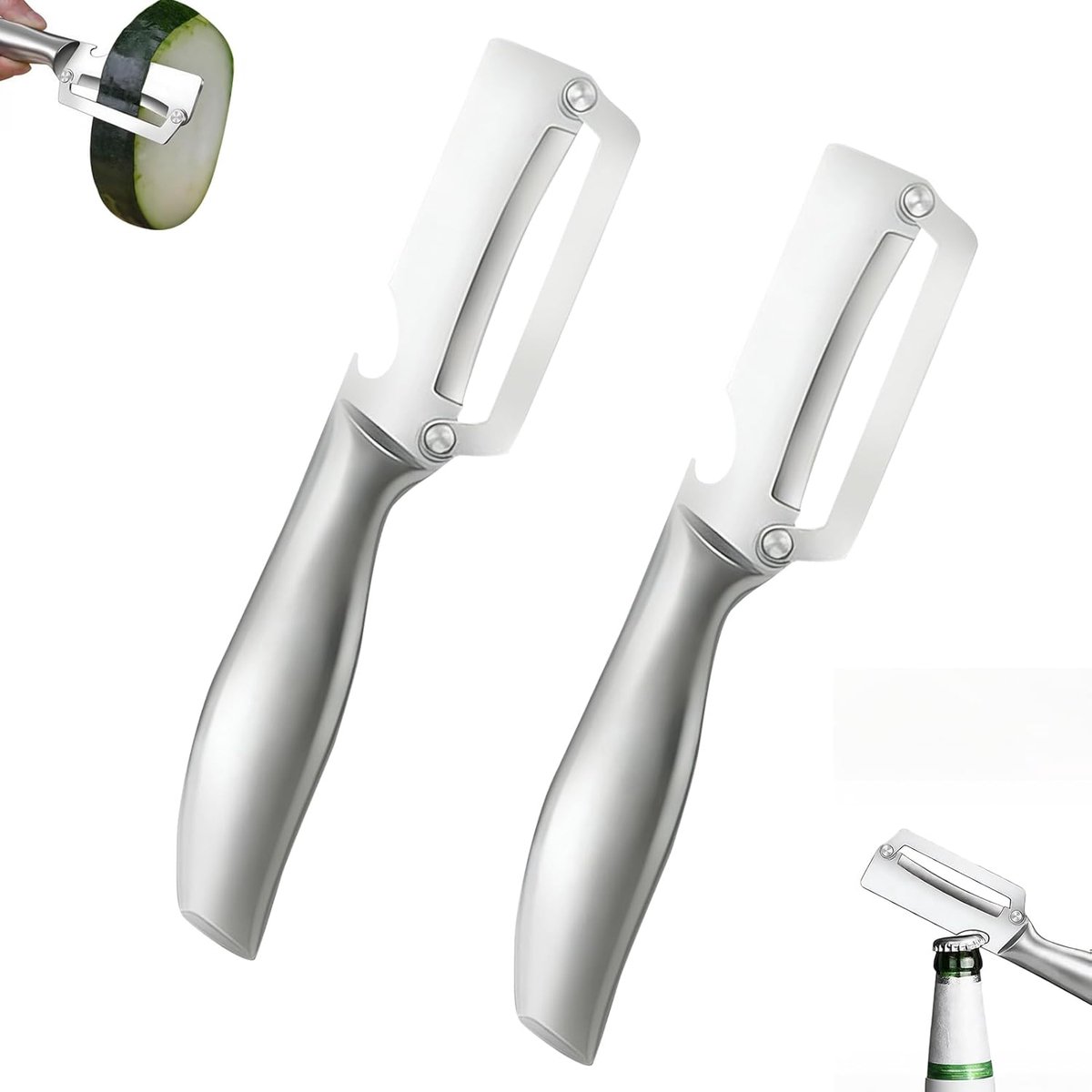 2er-set Sparschäler – 2-in-1 Kartoffelschäler Mit Flaschenöffner – Gemüseschäler Aus Edelstahl Mit Griff Und Breiter Klinge – Schäler Für Gemüse, Kartoffeln, Karotten Und Gurken