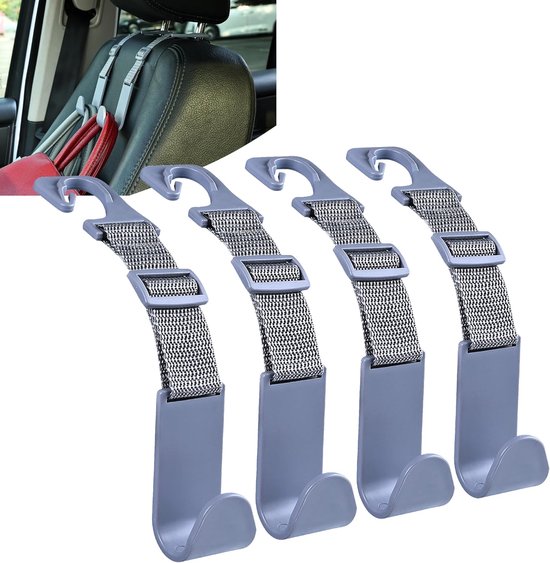 Kopfstützenhaken Fürs Auto, Verstellbar, 4er-pack, Organizer Für Die Rückenlehne, Handtaschenaufhänger, Universell Passend, Grau