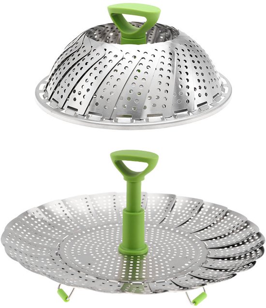 Dampfgareinsatz 28 Cm Gemüsedämpfer Mit Teleskopgriff Zusammenklappbar Zum Dämpfen Von Gemüse, Meeresfrüchten Und Eiern Silber