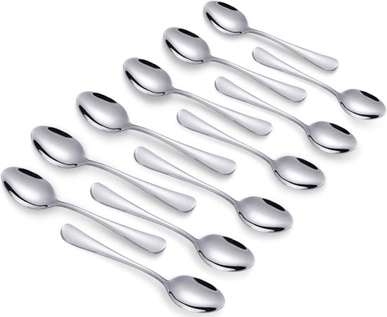 Espressolöffel Set, 12 Teilig, 10,4 Cm, Silber Edelstahl, Hochglanzpoliert, Ergonomischer Griff, Spülmaschinenfest