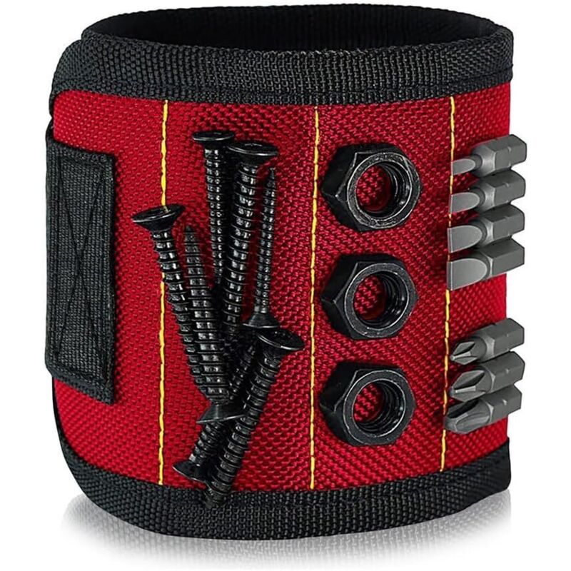 Magnetisches Armband Mit Starken Magneten, Zubehör Für Reparaturen Am Handgelenk Zum Lösen Von Schrauben, Nägeln, Bolzen, Bohrern Und Anderen Befestigungselementen Für Heimwerker, Rot, 33 × 15,5 × 12,