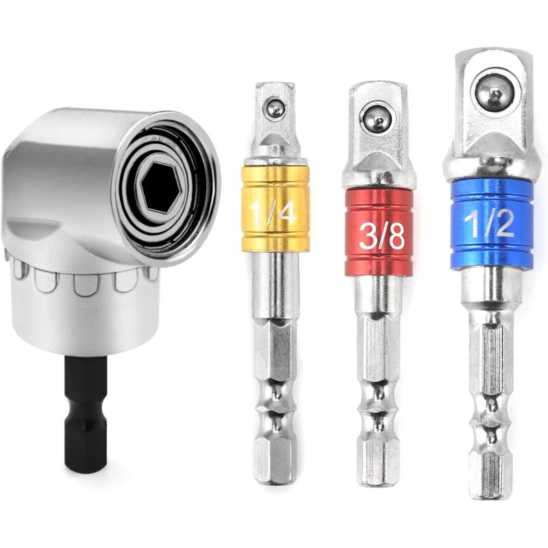 105°-winkel-schraubendreheradapter, Winkelaufsatz Für Akkuschrauber, Sechskant-bohrschrauber, Mit 3-teiligem Steckschlüsseladapter 1/4", 3/8" Und 1/2".