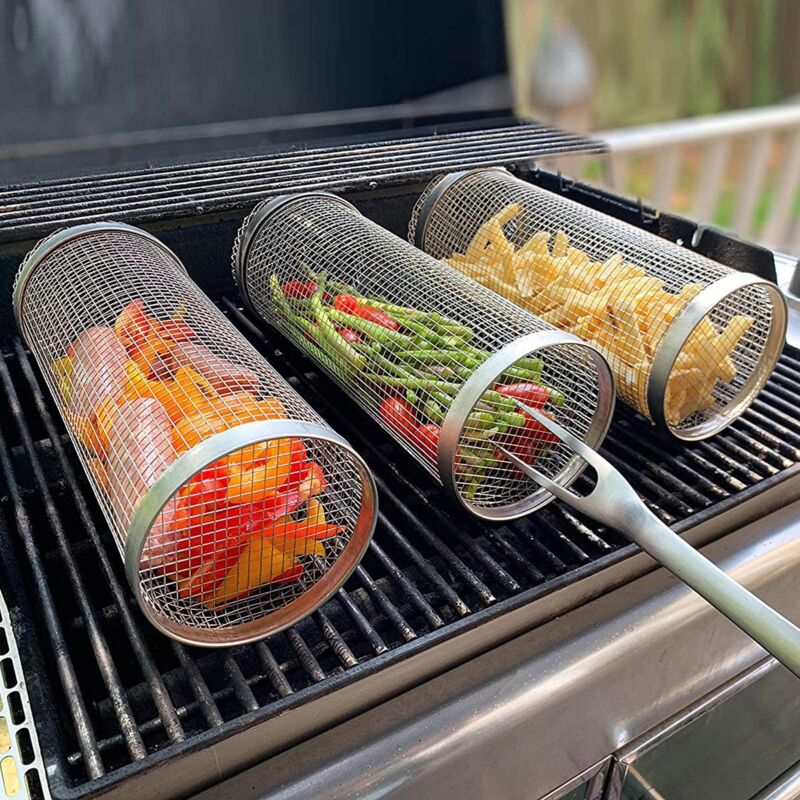 30 Cm Runder Edelstahl-grill, Antihaftbeschichtung, Grillset – Mit Grillgabel