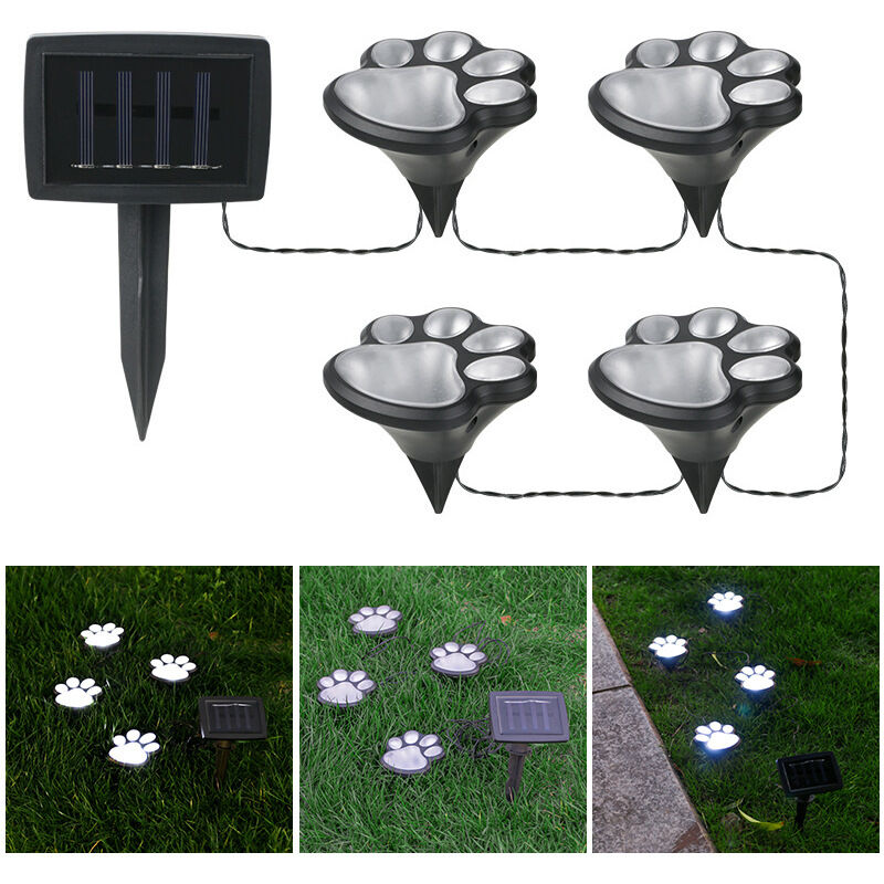 Led-solarleuchte Mit Pfotenabdruck-motiv, 4 Hundepfotenabdrücke, Beleuchtete Led-wegeleuchte Für Terrasse Und Überdachten Gehweg, Weißes Licht