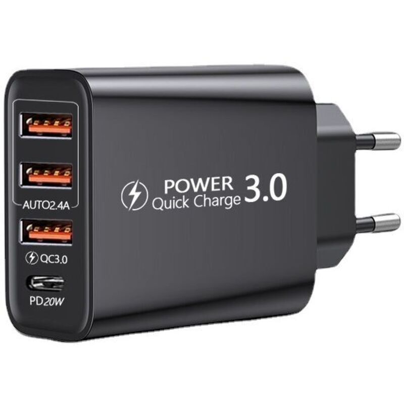 30-w-usb-schnellladegerät (quick Charge 3.0) – 4 Anschlüsse – Schnellladen Mit Bis Zu 6 A – Inklusive 3 M Usb-c-kabel – Kompatibel Mit Samsung, Huawei Und Xiaomi