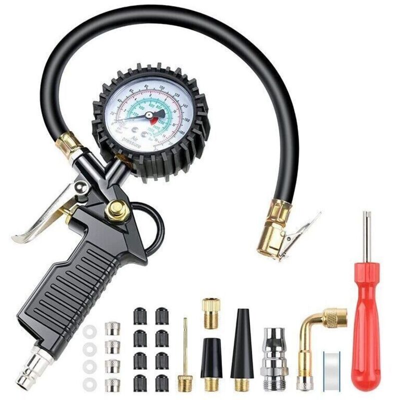 Digitales Reifendruckmessgerät, 220 Psi Multifunktions-aufblaspistole Mit 24 Zubehörteilen, Verschiedenen Düsen Und Werkzeugen Für Autos, Motorräder Und Fahrräder