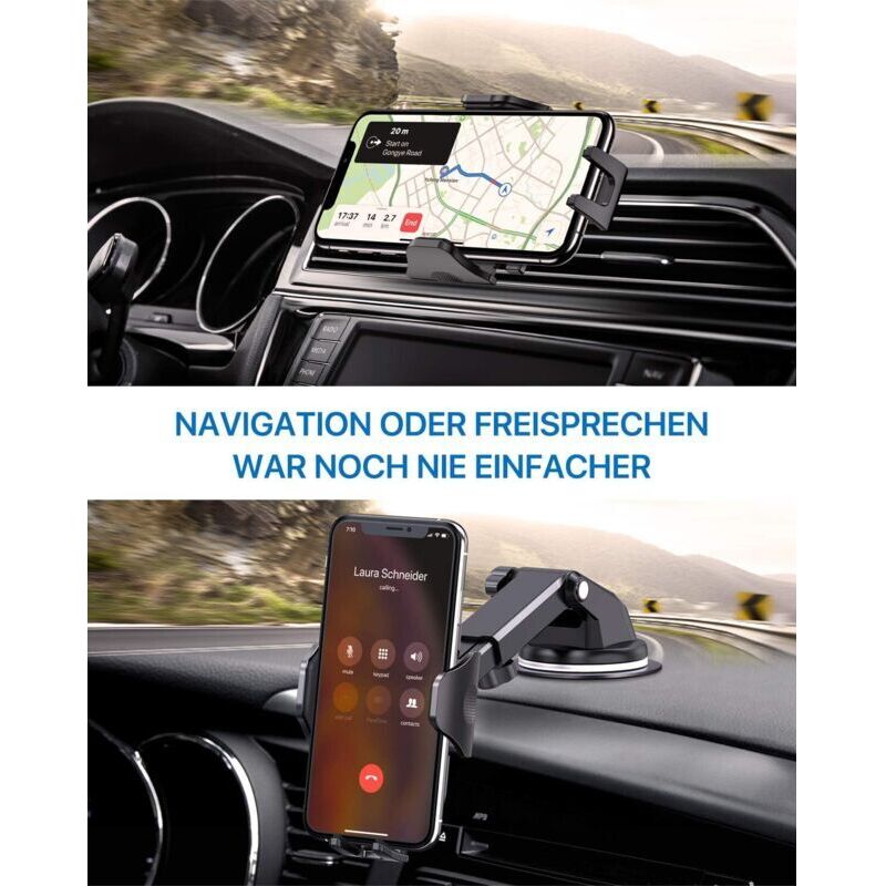 Kfz-handyhalterung, [3-in-1] [besser Stabil], Universelle Kfz-handyhalterung Mit Clip Und Saugnapf, 360°-drehung, Einhandbedienung Für Alle Handys (iphone 14), Auto, Gps