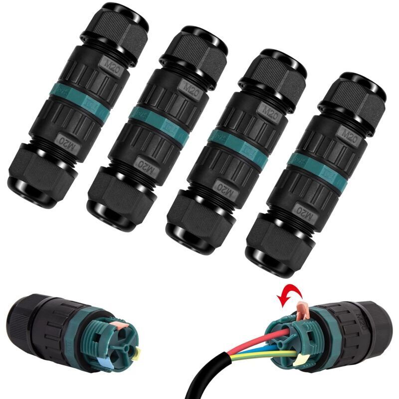 Anschlussdose, 4er-packung Mit Wasserdichten Ip68-steckverbindern – 3-poliger Stecker Für Kabel Mit Einem Durchmesser Von 5–12 Mm, Außenanschlussdose Für Garten Und Erdverlegung