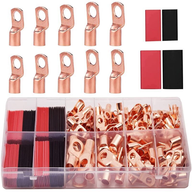 120 Stück Crimp-anschlüsse 6/10/16/25 Mm², 8 Größen M6 M8 Crimp-batterieanschlüsse, Elektrische Anschlüsse, Rohr-sc-anschlüsse, Kupferring-kabelschuhe Mit Schrumpfschlauch