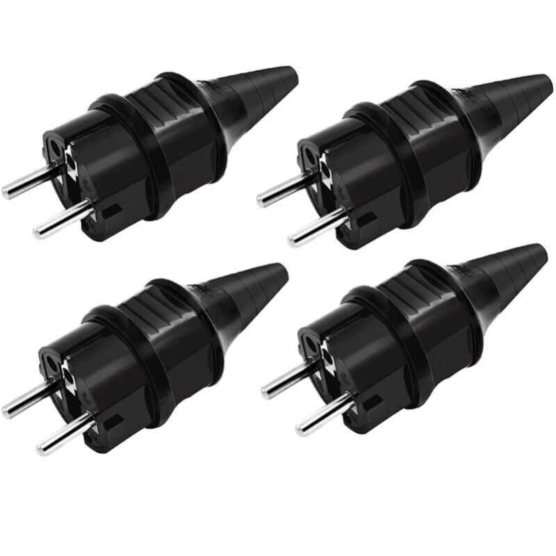 Ersatzstecker, Standard-stecker (männlich), 4 X Stecker Mit Gummi-erdungskontakt (250 V/16 A), Wasserdichte Steckdosen (schutzart Ip44), Schwarz