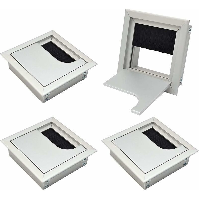 Quadratische Kabelkanalabdeckung (80 X 80 Mm) Für Eingelassene Kabelkanäle In Schreibtischmöbeln, Silber Eloxiertes Aluminium, 4er-pack