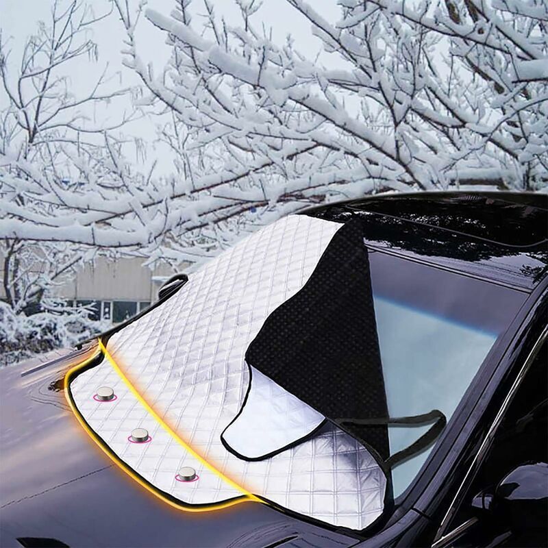 Faltbare, Wasserdichte Auto-windschutzscheibenabdeckung – Gestepptes Aluminium – Uv-beständig, Frostbeständig, 3 Magnete – Größe M 183 X 116 Cm, L 190 X 126 Cm