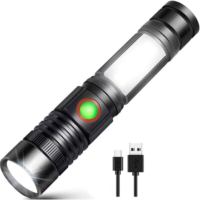 Leistungsstarke, Per Usb Aufladbare Led-taschenlampe, Tragbare, Zoombare Cob-taschenlampe In Militärqualität Für Kfz-werkstätten, Camping Und Heimwerkerprojekte (18650-akku Im Lieferumfang Enthalten,