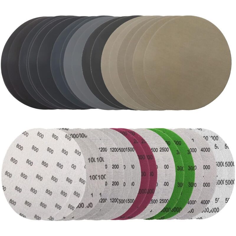 Set Mit 36 Schleifscheiben (125 Mm) – Verschiedene Körnungen Von 800 Bis 5000 – Latex- Und Siliciumcarbidpapier – Zum Nass- Und Trockenschleifen