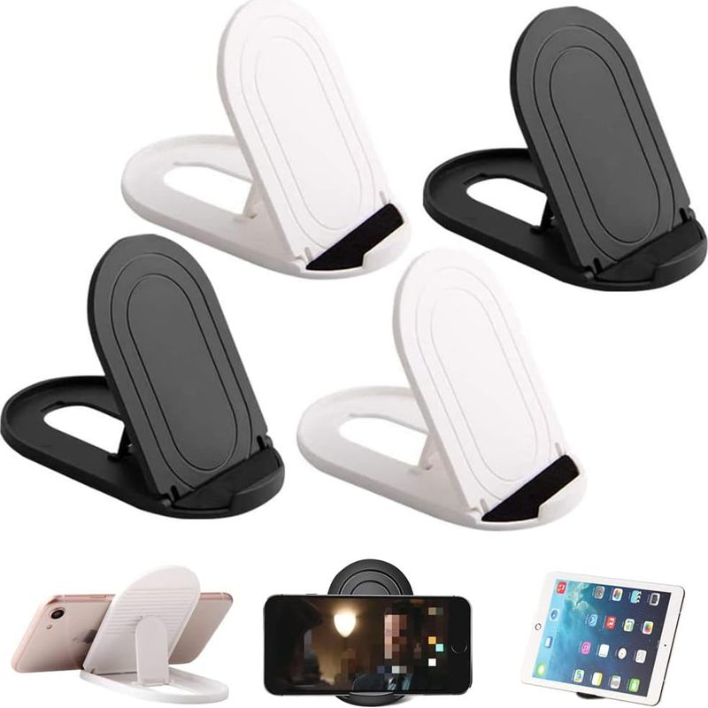 Set Mit 4 Ovalen, Faltbaren Handyhaltern, Mehrfach Verstellbar, Universell, Tragbar Und Anpassbar - Kompatibel Mit Tablets, Smartphones, Kindle (schwarz Und Weiß)